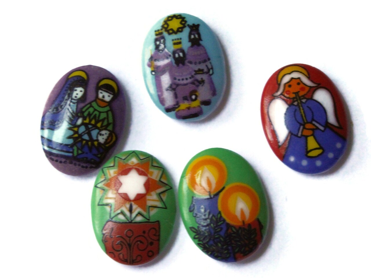 5 18mm x 13mm Christmas Cabochons Multi-Color Glass Limoges Porcelain Flat Back Cabochons